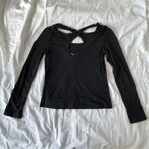 Y2K Sequin Back Detail Black Long Sleeve Women's Top